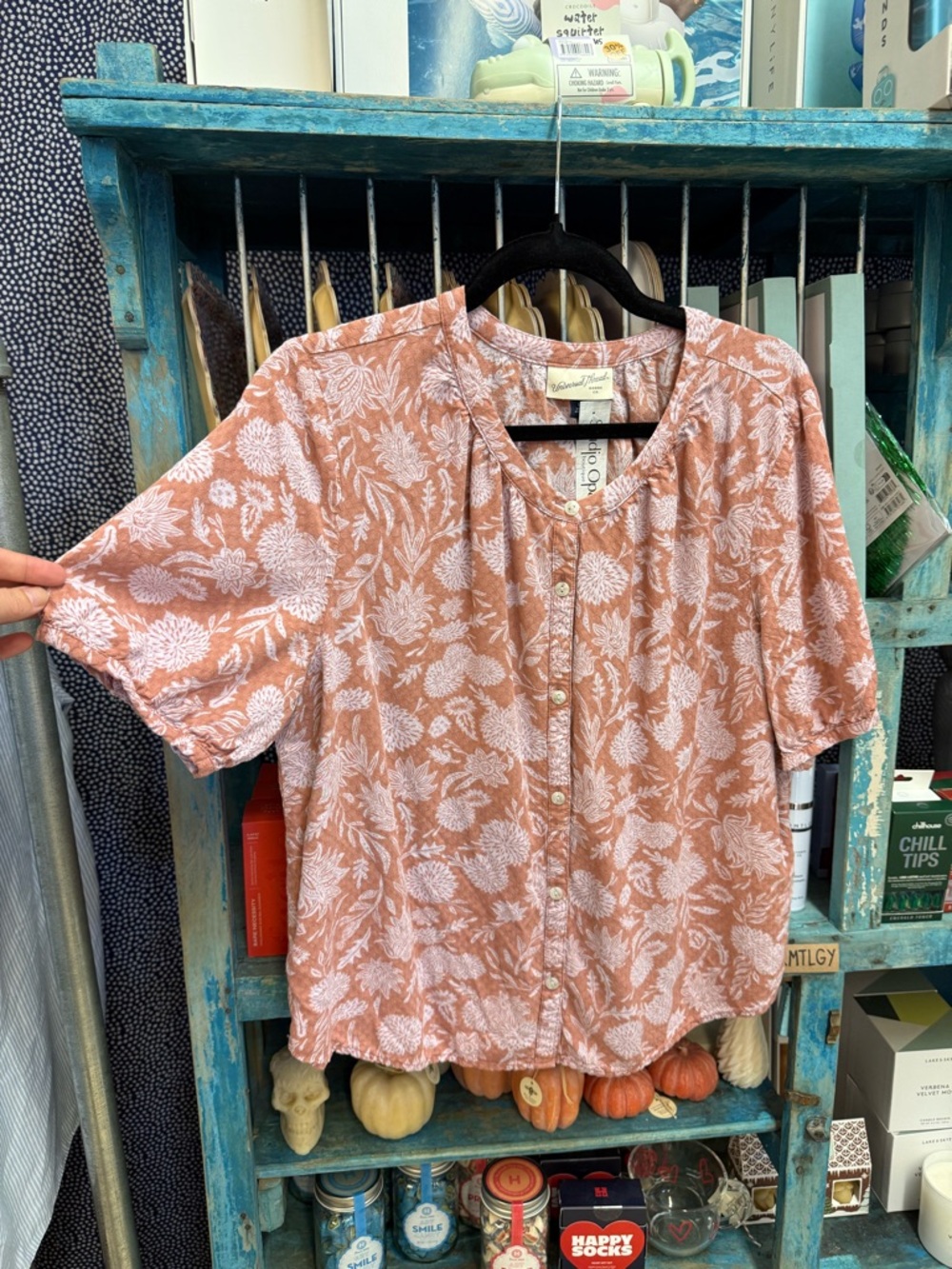 Universal Thread Dusty Rose Floral Button-Front Blouse